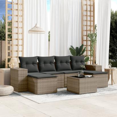 Set canapele de grădină, 7 piese, cu perne, gri, poliratan GartenMobel Dekor