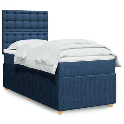 Pat box spring cu saltea, albastru, 90x190 cm, textil GartenMobel Dekor