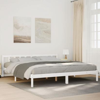 Cadru pat foarte lung fără saltea alb 180x210 cm lemn masiv pin GartenMobel Dekor