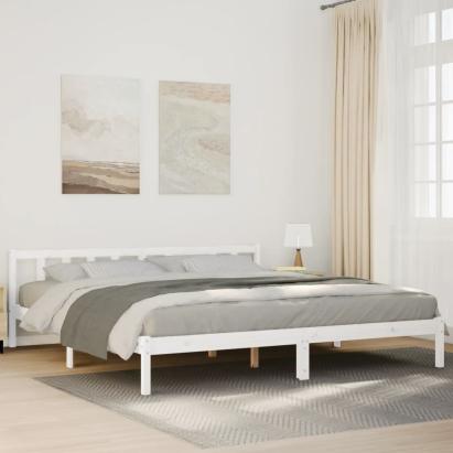 Cadru pat foarte lung fără saltea alb 180x220 cm lemn masiv pin GartenMobel Dekor