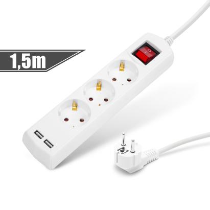 Prelungitor 3 - 3 x 1,5 mm - 1,5 m - cu 2 x USB - cu buton Best CarHome