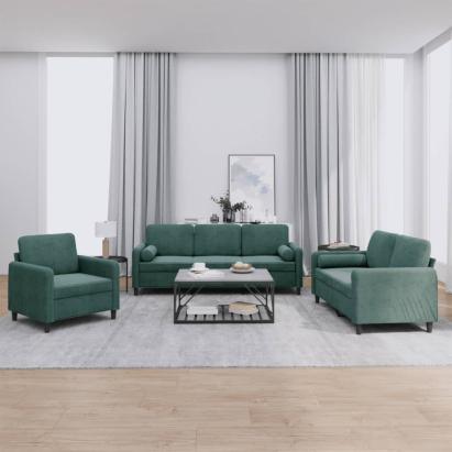 Set canapea cu perne, 3 piese, verde închis, catifea GartenMobel Dekor