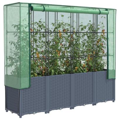 Strat înălțat cu husă de seră, aspect ratan, 160x40x153 cm GartenMobel Dekor