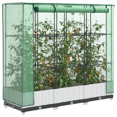 Strat înălțat cu husă de seră, aspect ratan, 120x40x123 cm GartenMobel Dekor
