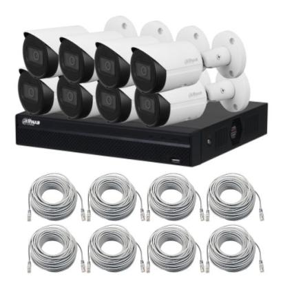 Kit supraveghere Dahua 8 camere IP 4MP IR 30m Lentila 2.8mm PoE, NVR 8 canale PoE 12MP Si Cablu UTP CAT5 20m SafetyGuard Surveillance