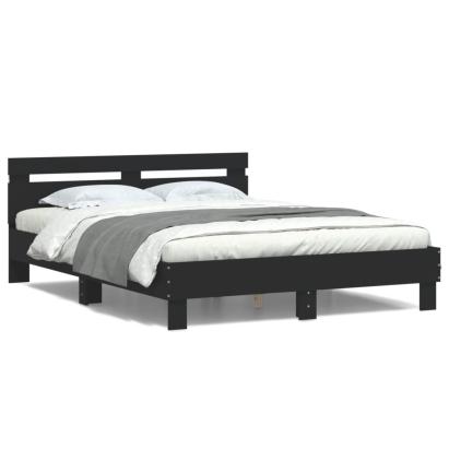 Cadru de pat cu tăblie și LED, negru, 140x200 cm GartenMobel Dekor