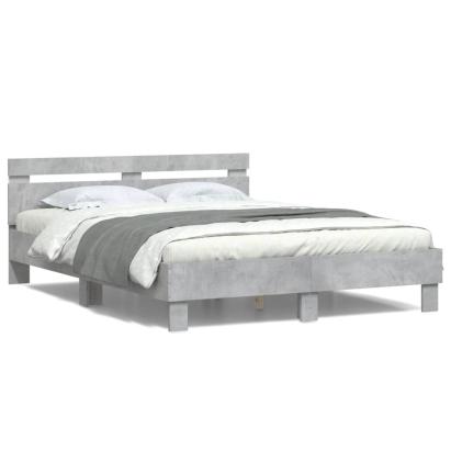 Cadru de pat cu tăblie și LED, gri beton, 140x200 cm GartenMobel Dekor