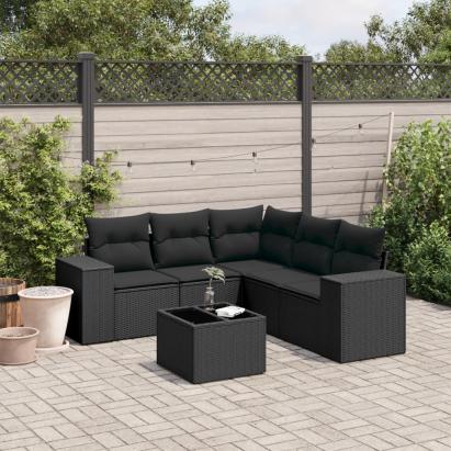 Set mobilier de grădină cu perne, 6 piese, negru, poliratan GartenMobel Dekor