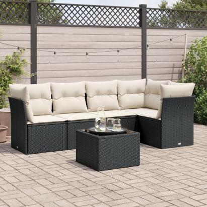 Set mobilier de grădină cu perne, 6 piese, negru, poliratan GartenMobel Dekor