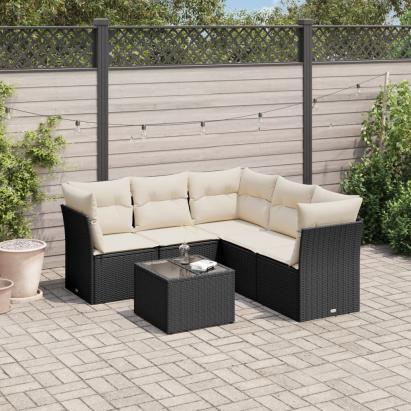 Set mobilier de grădină cu perne, 6 piese, negru, poliratan GartenMobel Dekor