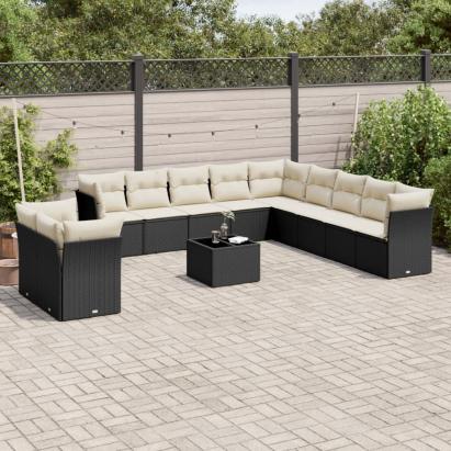 Set canapele de grădină, 12 piese, cu perne, negru, poliratan GartenMobel Dekor