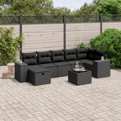 Set mobilier de grădină cu perne, 8 piese, negru, poliratan GartenMobel Dekor