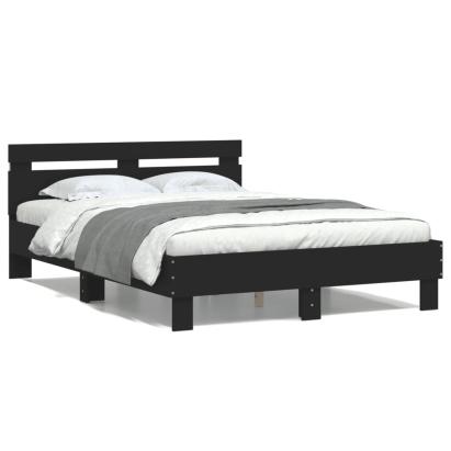Cadru de pat cu tăblie și LED, negru, 120x200 cm GartenMobel Dekor