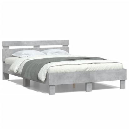 Cadru de pat cu tăblie și LED, gri beton, 120x200 cm GartenMobel Dekor
