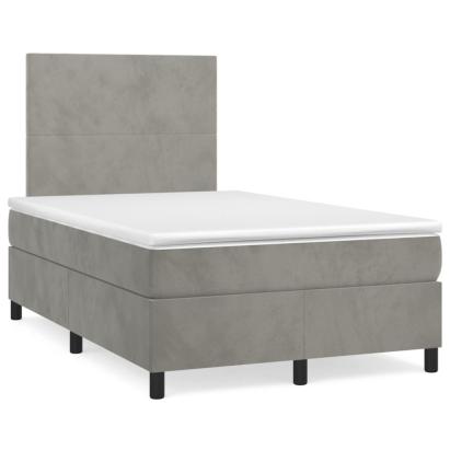 Pat box spring cu saltea, gri deschis, 120x190 cm, catifea GartenMobel Dekor
