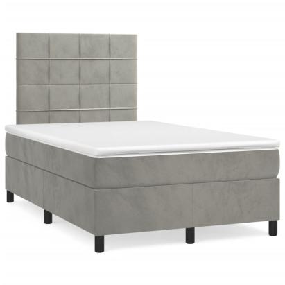 Pat box spring cu saltea, gri deschis, 120x190 cm, catifea GartenMobel Dekor