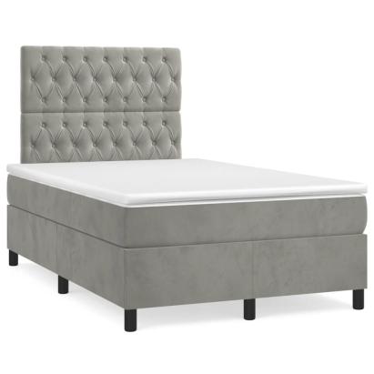 Pat box spring cu saltea, gri deschis, 120x190 cm, catifea GartenMobel Dekor