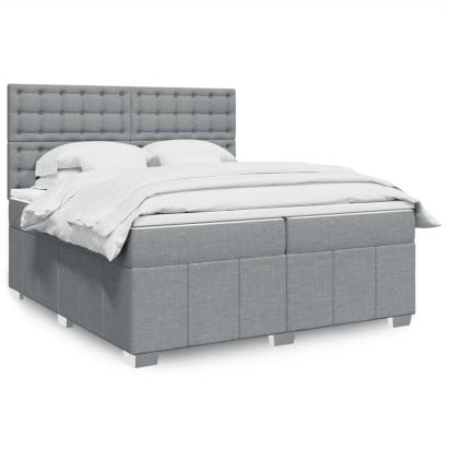 Pat box spring cu saltea, gri deschis, 200x200 cm, textil GartenMobel Dekor