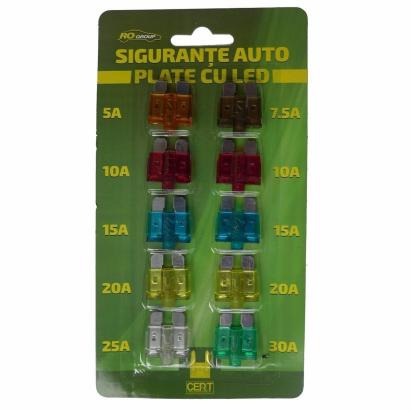 Set 10 sigurante auto plate cu led RoGroup, 12V Automobile ProTravel