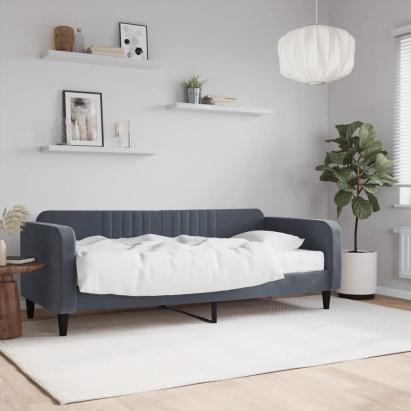 Pat de zi cu saltea, gri închis, 90x200 cm, catifea GartenMobel Dekor