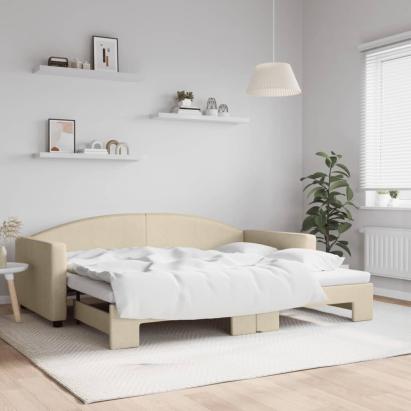 Pat de zi cu extensie, crem, 90x200 cm, textil GartenMobel Dekor