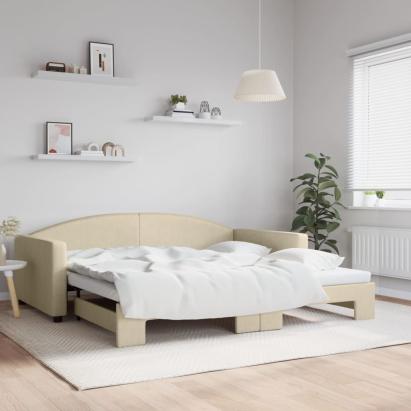 Pat de zi cu extensie, crem, 100x200 cm, textil GartenMobel Dekor