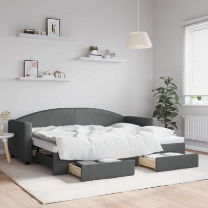 Pat de zi cu extensie și sertare, gri închis, 80x200 cm textil GartenMobel Dekor