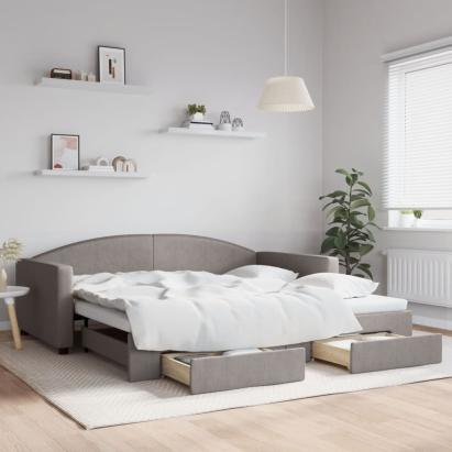 Pat de zi cu extensie și sertare, gri taupe, 100x200 cm, textil GartenMobel Dekor