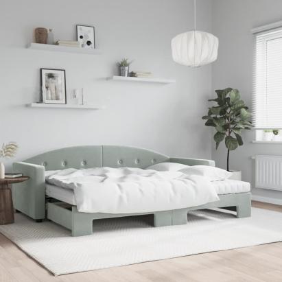 Pat de zi cu extensie și saltele, gri deschis 80x200 cm catifea GartenMobel Dekor
