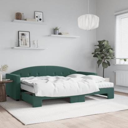 Pat de zi cu extensie și saltele verde închis 80x200 cm catifea GartenMobel Dekor