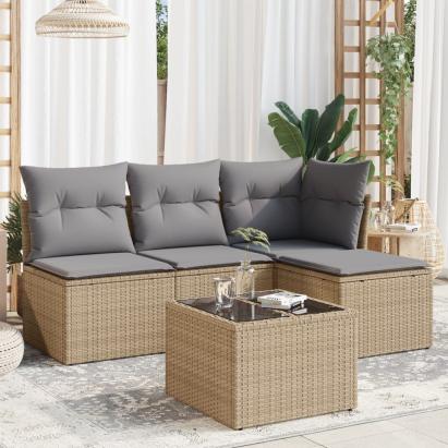 Set canapele de grădină cu perne, 5 piese, bej, poliratan GartenMobel Dekor