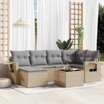 Set canapele de grădină, 7 piese, cu perne, bej, poliratan GartenMobel Dekor