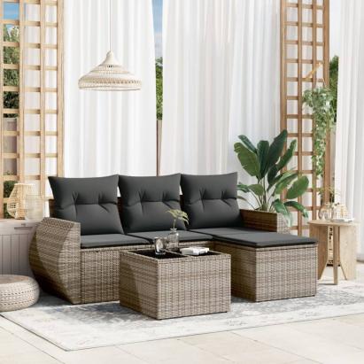 Set canapea de grădină cu perne, 5 piese, gri, poliratan GartenMobel Dekor