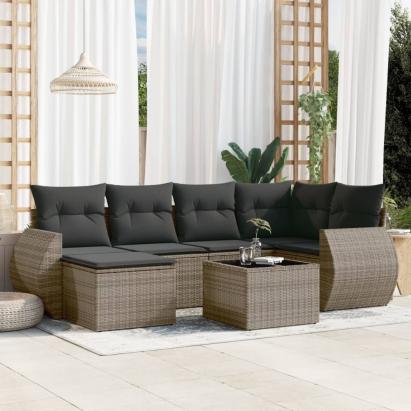 Set canapele de grădină, 7 piese, cu perne, gri, poliratan GartenMobel Dekor