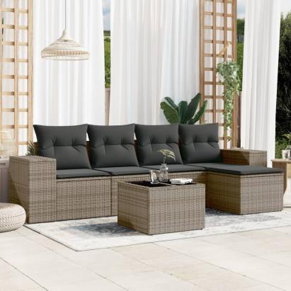 Set mobilier grădină cu perne, 6 piese, gri, poliratan GartenMobel Dekor
