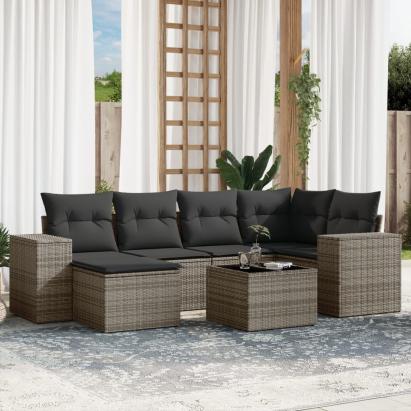 Set canapele de grădină, 7 piese, cu perne, gri, poliratan GartenMobel Dekor