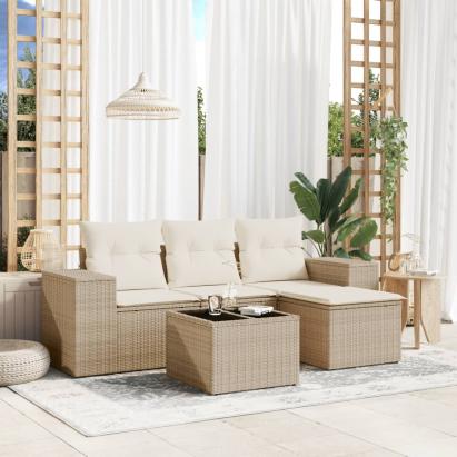 Set canapele de grădină cu perne, 5 piese, bej, poliratan GartenMobel Dekor