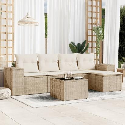 Set canapele de grădină cu perne, 6 piese, bej, poliratan GartenMobel Dekor