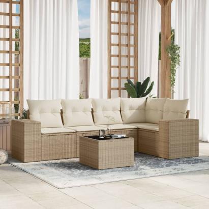 Set canapele de grădină cu perne, 6 piese, bej, poliratan GartenMobel Dekor