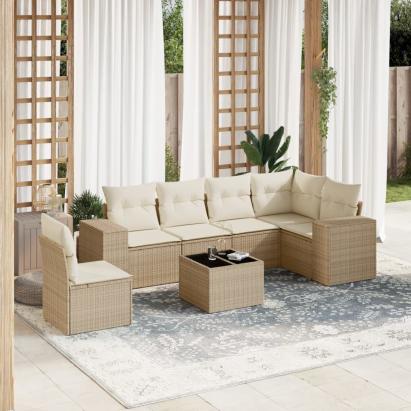 Set canapele de grădină, 7 piese, cu perne, bej, poliratan GartenMobel Dekor
