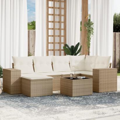 Set canapele de grădină, 7 piese, cu perne, bej, poliratan GartenMobel Dekor