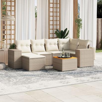 Set canapele de grădină, 7 piese, cu perne, bej, poliratan GartenMobel Dekor
