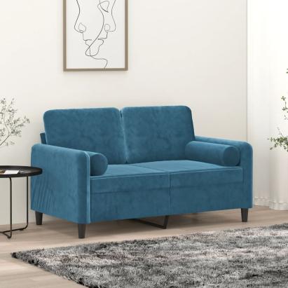 Canapea cu 2 locuri cu pernuțe, albastru, 120 cm, catifea GartenMobel Dekor