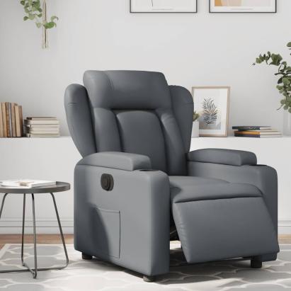 Fotoliu rabatabil electric, gri, piele ecologică GartenMobel Dekor