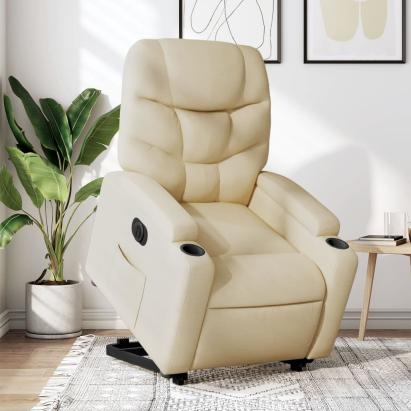 Fotoliu electric rabatabil cu ridicare, crem, textil GartenMobel Dekor