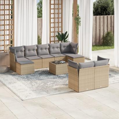 Set canapele de grădină cu perne, 10 piese, bej, poliratan GartenMobel Dekor