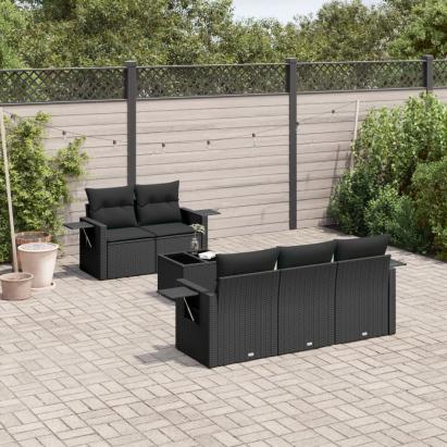Set mobilier de grădină cu perne, 6 piese, negru, poliratan GartenMobel Dekor