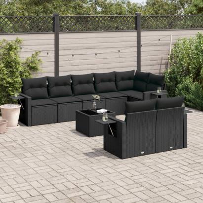 Set mobilier de grădină cu perne, 9 piese, negru, poliratan GartenMobel Dekor