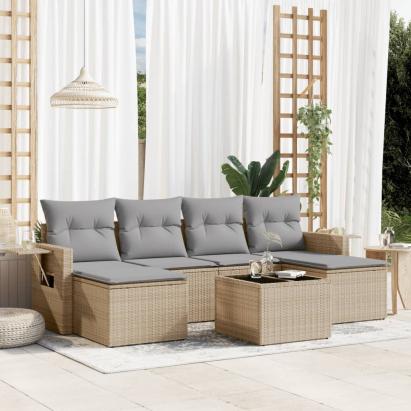 Set canapele de grădină, 7 piese, cu perne, bej, poliratan GartenMobel Dekor