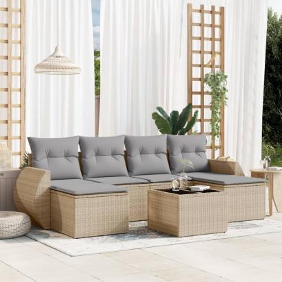 Set canapele de grădină, 7 piese, cu perne, bej, poliratan GartenMobel Dekor